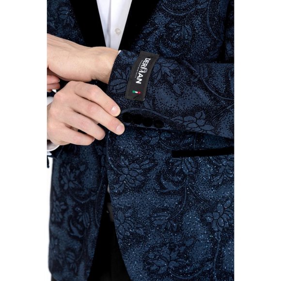 Derman Blue Floral Patterned Silvery Fabric Tuxedo - Picture 6 of 7